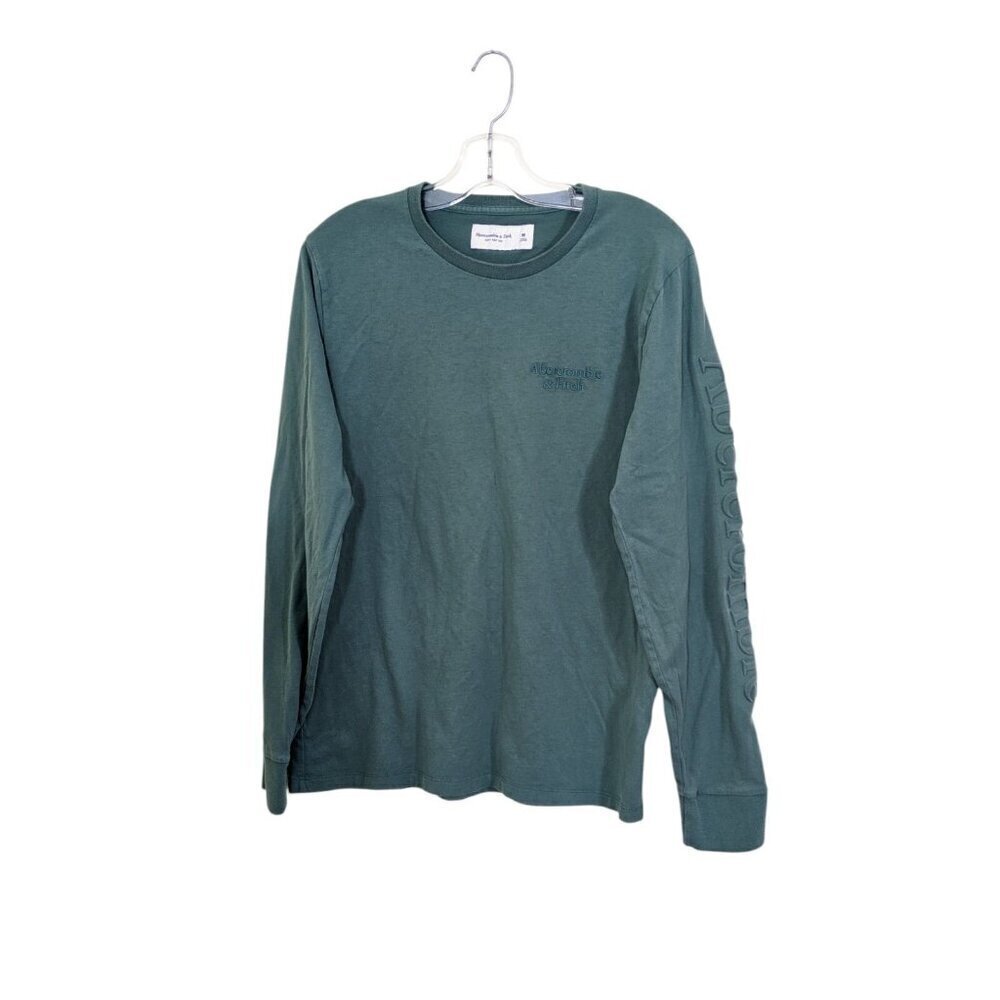 Abercrombie Fitch Soft AF Mens Top Med Olive Green Embossed Logo Long Sleeve